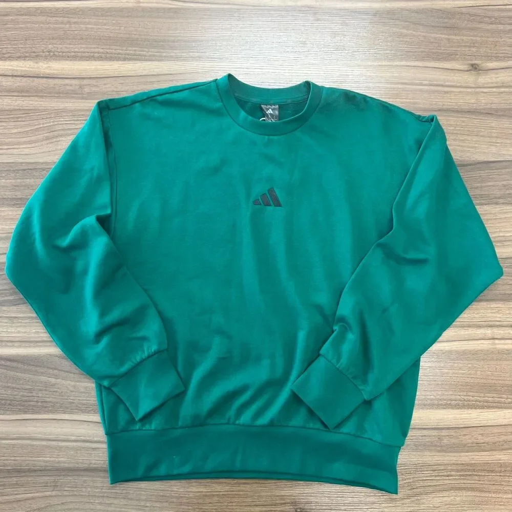 NWT Adidas Essentials Feel Cozy Sweatshirt Large Green Fleece Crewneck Pullover